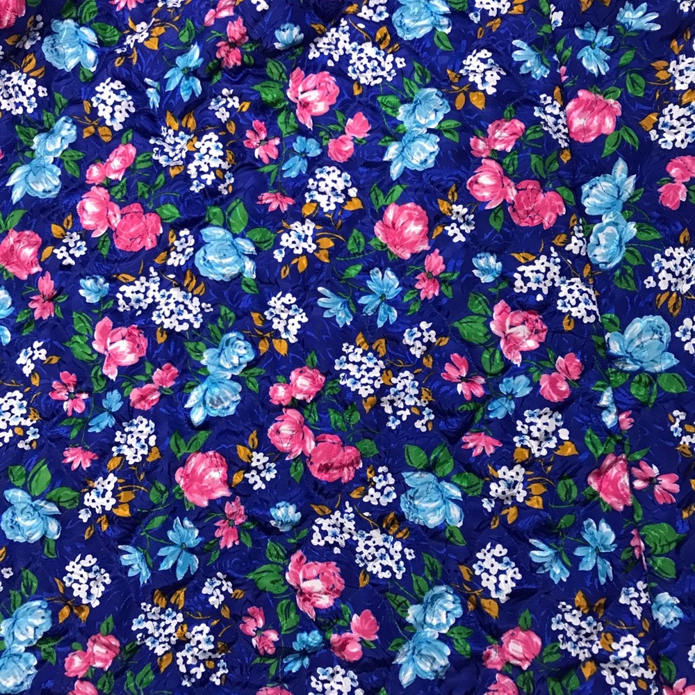Miss Elaine S Blue Floral Long Quilted Robe Lounge Housecoat Pockets Button Up - Picture 8 of 10